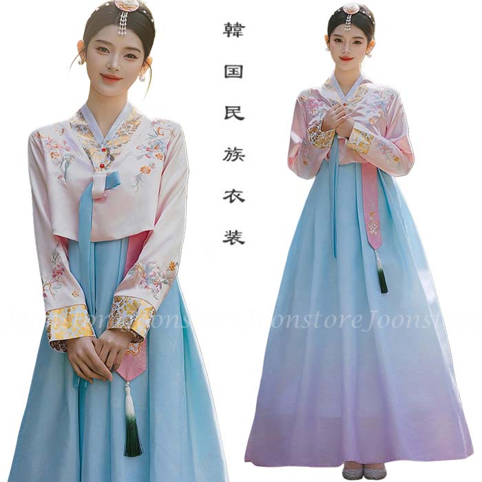 Korean traditional clothing, Hanbok, women's Hanbok, floral embroidery, adult size, Hanbok dress, court style, Joseon ethnic clothing, wedding dress, reception dress, school festival, cultural festival, event wear, stage, dance costume, cosplay, fancy dress, photo shoot, stage performance