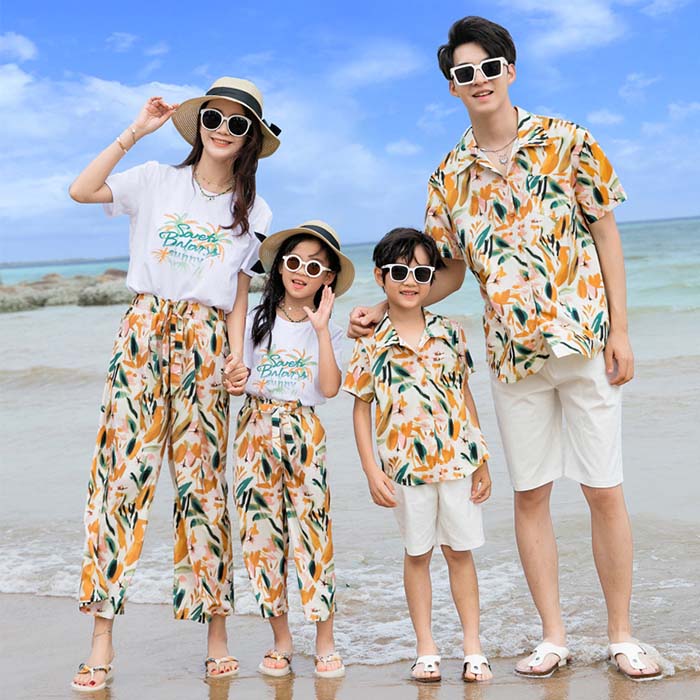 親子ペアルック メンズ 男の子 柄シャツ+ハーフパンツ レディース 女の子 Tシャツ+ワイドパンツ 親子ペア 親子コーデ 親子 お揃い パパ ママ キッズ 家族お揃い服 カップルペアルック 兄弟 姉妹お揃い 子供服 おしゃれ メンズ アロハシャツ 記念日 家族活動 恋人 夏 海 旅行