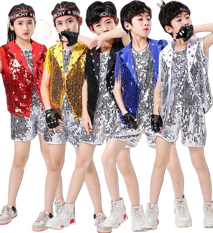 乐天商城 - キッズ スパンコール ダンス 衣装 ベスト タンクトップ 短パン 上下3点セット ジャズ ダンス衣装 ジャズダンス ヒップホップ ダンス着 スパンコール衣装 ダンス衣装 舞台 ステージ衣装 ダンス 発表会 舞台衣装 団体 演出服 ダンスウェア 110 120 130 140 150 160 170 180