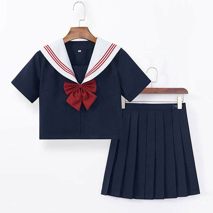 セーラー服 ハロウィン 仮装 赤三本 半袖/長袖 スカート 上下セット 学生服 制服 コスプレ 衣装 女子制服 JK制服 高校生 可愛い レディース 大人 コスプレ衣装 学園祭 文化祭 スクール制服 コスチューム イベント オシャレ 成人式 女子校生 プレゼント