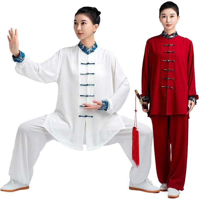 太極拳 ウェア 太極拳 服 長袖 上下セット 武術表演服 練習着 カンフー服 演武用服 拳法 八段錦用 通気性抜群 練習着 太極拳専用服 カンフー服 演舞服 拳法 武術 朝練 カンフー 気功 武術表演服 舞台ステージ衣装 春 夏 秋 XS S M L XL XXL 男女兼用