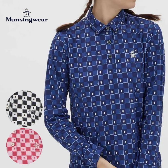 ゴルフウェア マンシング ポロシャツ ブロックチェック柄プリント長袖シャツ MG5FLS81L レディース