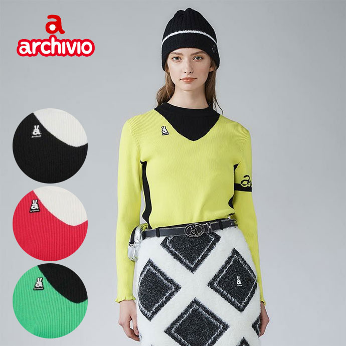 最大10%OFFクーポン発行中【11/19〜11/28】 ゴルフウェア アルチビオ セーター サイドライン配色リブニット A518011 レディース