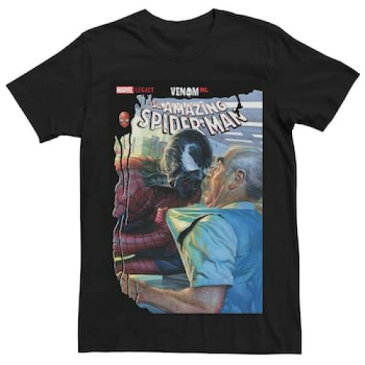 LICENSED CHARACTER キャラクター Tシャツ 黒 ブラック 【 BLACK LICENSED CHARACTER MARVEL SPIDERMAN VENOM MASK COMIC COVER TEE 】 メンズファッション トップス Tシャツ カットソー