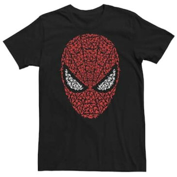 LICENSED CHARACTER キャラクター Tシャツ 黒 ブラック MARVEL'S 【 BLACK LICENSED CHARACTER SPIDERMAN MASK BUILD UP FILL TEE 】 メンズファッション トップス Tシャツ カットソー