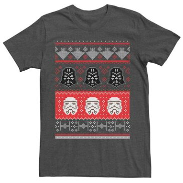 キャラクター クリスマス Tシャツ チャコール ヘザー スターウォーズ 【 HEATHER LICENSED CHARACTER VADER TROOPER STITCHED HELMETS UGLY CHRISTMAS TEE CHARCOAL 】