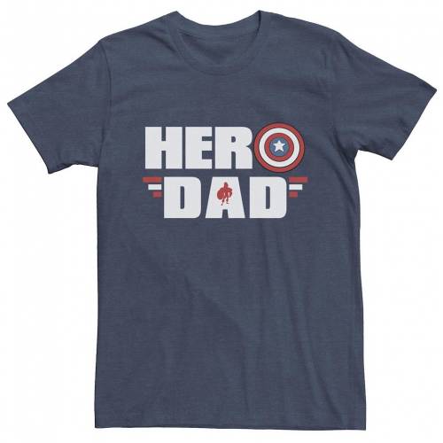 【★Fashion THE SALE★7/12午前10時迄】キャラクター Tシャツ 紺色 ネイビー ヘザー 【 LICENSED CHARACTER MARVEL HERO DAD CAPTAIN AMERICA SHIELD TEE / NAVY HEATHER 】 メンズファッション トップス カットソー