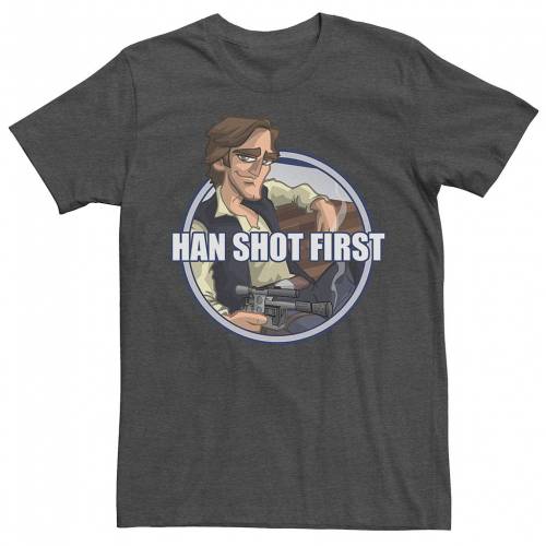 【★スーパーSALE★3/11深夜2時迄】キャラクター Tシャツ チャコール ヘザー スターウォーズ 【 LICENSED CHARACTER STAR WARS HAN SHOT FIRST CARTOON CIRCLE PORTRAIT TEE / CHARCOAL HEATHER 】 メンズファッション トップス カットソー