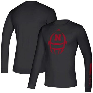 アディダス ADIDAS アディダス 黒色 ブラック ネブラスカ コーンハスカーズ サイドライン ヘルメット スリーブ Tシャツ 長袖 【 HELMET SLEEVE ADIDAS BLACK 2019 SIDELINE LOCKER CREATOR CLIMALITE TSHIRT NEB 】