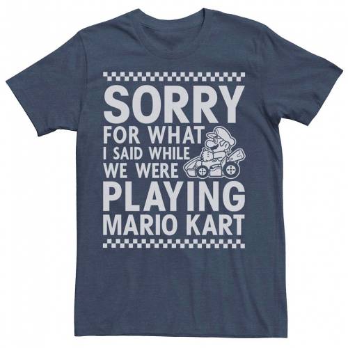 캐릭터 T셔츠 감색 네이비 헤더 [ LICENSED CHARACTER NINTENDO MARIO KART SORRY FOR WHAT I SAID TEE / NAVY HEATHER ] 남성 패션 탑스 컷소우