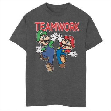 LICENSED CHARACTER キャラクター Tシャツ チャコール ヘザー BROS. TEAMWORK" ジュニア キッズ 【 HEATHER LICENSED CHARACTER NINTENDO SUPER MARIO TEE CHARCOAL 】