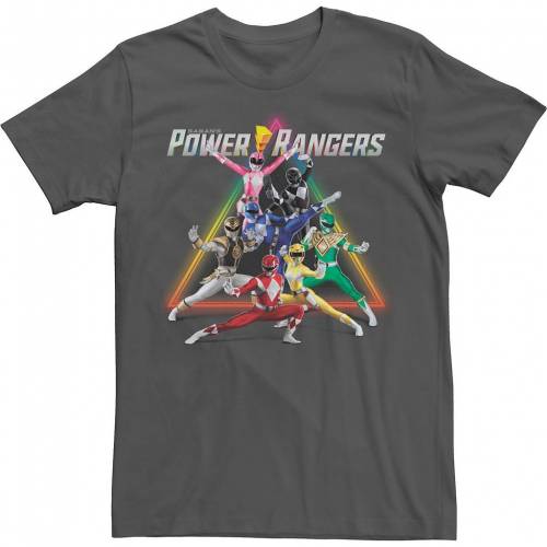 キャラクター パワー レンジャース 虹色 レインボー Tシャツ チャコール 【 LICENSED CHARACTER POWER RANGERS GROUP SHOT TRIANGLE RAINBOW TEE / CHARCOAL 】 メンズファッション トップス カットソー