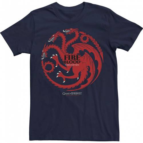 【★スーパーSALE★6/11深夜2時迄】キャラクター ゲーム ファイア Tシャツ 紺色 ネイビー ゲームオブスローン 【 LICENSED CHARACTER GAME OF THRONES FIRE AND BLOOD TARGARYEN SIGIL TEE / NAVY 】 メンズファッション トップス カットソー