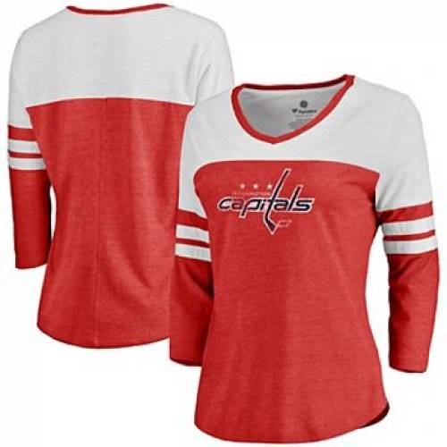 FANATICS 赤 レッド ワシントン ロゴ ラグラン Tシャツ キャップ キャップ 帽子 【 RED RAGLAN FANATICS BRANDED HEATHERED WASHINGTON CAPITALS DISTRESSED PRIMARY LOGO 3 4SLEEVE TSHIRT CAP 】 レディースファッション