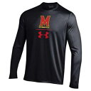 UNBRANDED 黒 ブラック メリーランド サイドライン パフォーマンス スリーブ Tシャツ 【 BLACK SLEEVE UNBRANDED UNDER ARMOUR MARYLAND TERRAPINS SIDELINE STACK PERFORMANCE LONG TSHIRT MAR 】 メンズファッション ト