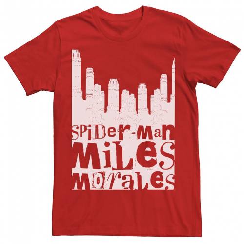 キャラクター シティ Tシャツ 赤 レッド 【 LICENSED CHARACTER MARVEL SPIDER-MAN MILES MORALES CITY SKYLINE TEE / RED 】 メンズファッション トップス カットソー