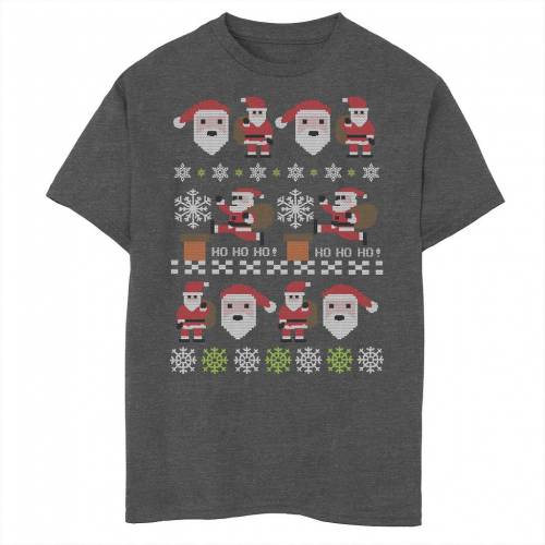 キャラクター トレーナー ダウン グラフィック Tシャツ チャコール ヘザー 【 LICENSED CHARACTER UGLY SWEATER SANTA CLAUS DOWN THE CHIMNEY GRAPHIC TEE / CHARCOAL HEATHER 】 キッズ ベビー マタニティ トップス カ