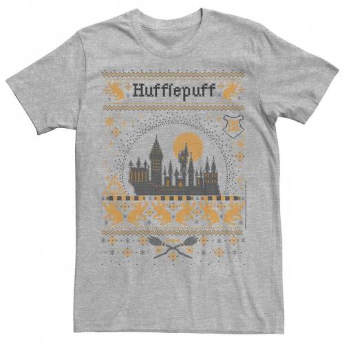 ハリーポッター クリスマス トレーナー Tシャツ ヘザー 【 HARRY POTTER CHRISTMAS HUFFLEPUFF UGLY SWEATER TEE / ATHLETIC HEATHER 】 メンズファッション トップス カットソー