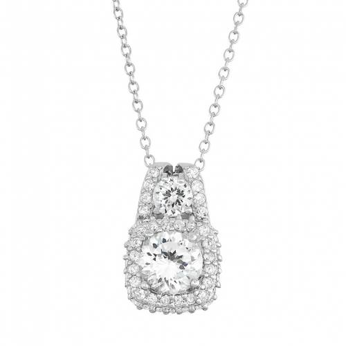 銀色 シルバー 白色 ホワイト 【 100 FACETS OF LOVE STERLING SILVER LAB-CREATED WHITE SAPPHIRE HALO PENDANT / 】 ジュエリー アクセサリー レディースジュエリー ネックレス ペンダントのサムネイル