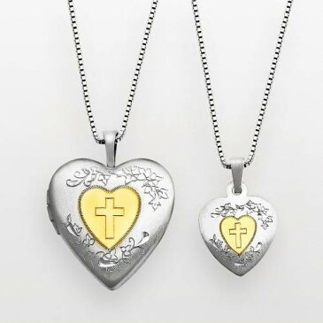 ゴールド 銀色 シルバー & 【 SILVER 14K GOLD OVER STERLING CROSS HEART LOCKET PENDANT SET MULTI NONE 】 ジュエリー アクセサリー レディースジュエリー ネックレス