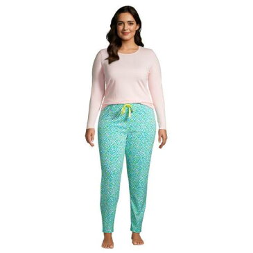 LANDS' END ニット アクア LANDS' & 【 END PLUS SIZE KNIT PAJAMA TOP PANTS SET AQUA PETAL FLORAL 】 インナー 下着 ナイトウエア レディース ナイト ルーム パジャマ