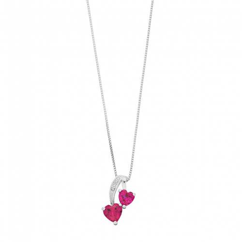 銀色 シルバー ダイヤモンド ネックレス & 【 SILVER GEMMINDED STERLING GEMSTONE DIAMOND ACCENT DOUBLE HEART PENDANT NECKLACE CREATED RUBY 】