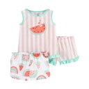 カーターズ CARTER'S ベビー 赤ちゃん用 Tシャツ ショーツ ハーフパンツ 【 Toddler 3-piece Flutter Tee And Ruffle Shorts Pajama Set 】 Watermelon