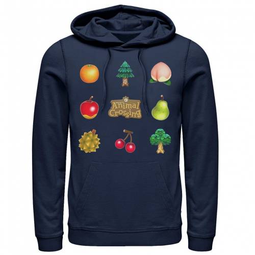 キャラクター ロゴ フーディー パーカー 紺色 ネイビー 【 LICENSED CHARACTER ANIMAL CROSSING ITEMS FOUND TITLE LOGO HOODIE / NAVY 】 メンズファッション トップス スウェット トレーナー