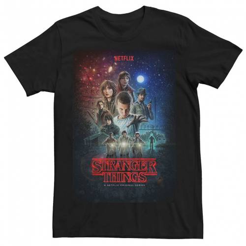 LICENSED CHARACTER キャラクター Tシャツ 黒色 ブラック 【 LICENSED CHARACTER STRANGER THINGS GROUP SHOT ILLUSTRATED POSTER TEE BLACK 】 メンズファッション トップス Tシャツ カットソー