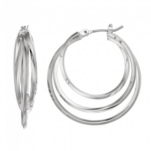 フリー フープ イヤリング 銀色 シルバー 【 SIMPLY VERA VERA WANG TIERED NICKEL FREE TRIPLE HOOP E..