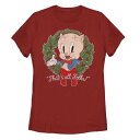 LN^[ NX}X TVc  bh THAT'S FOLKS&#34; y LICENSED CHARACTER LOONEY TUNES PORKY PIG ALL CHRISTMAS WREATH TEE / RED z LbY xr[ }^jeB gbvX Jbg\[