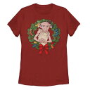 【★Fashion THE SALE★7/12午前10時迄】キャラクター クリスマス グラフィック Tシャツ 赤 レッド 【 LICENSED CHARACTER HARRY POTTER DOBBY CHRISTMAS WREATH GRAPHIC TEE / RED 】 キッズ ベビー マタニティ トップス カットソー