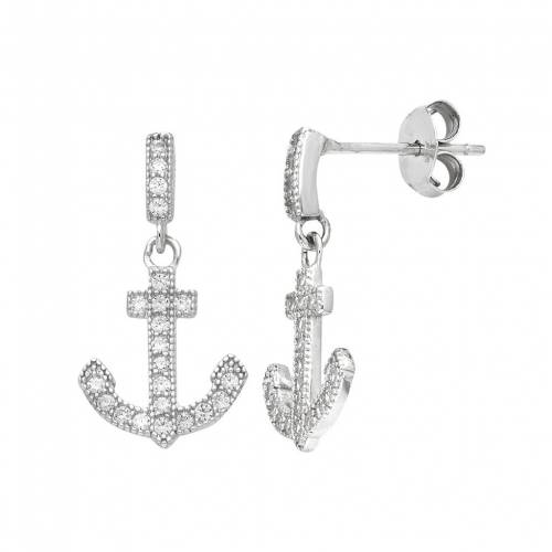 銀色 シルバー イヤリング 白色 ホワイト 【 UNBRANDED STERLING SILVER CUBIC ZIRCONIA ANCHOR DROP E..