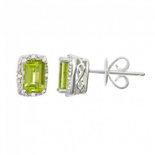 銀色 シルバー ダイヤモンド イヤリング & 【 CELEBRATION GEMS STERLING SILVER PERIDOT DIAMOND ACCENT RECTANGLE HALO STUD EARRINGS / 】 ジュエリー アクセサリー レディースジュエリー