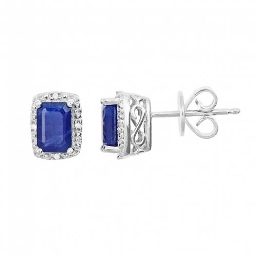 銀色 シルバー ダイヤモンド イヤリング & 【 CELEBRATION GEMS STERLING SILVER SAPPHIRE DIAMOND ACCENT RECTANGLE HALO STUD EARRINGS / 】 ジュエリー アクセサリー レディースジュエリー