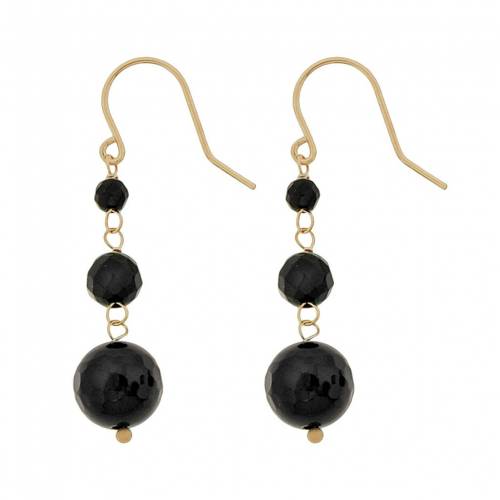 ゴールド 黒色 ブラック イヤリング 【 GEMMINDED 10K GOLD BLACK ONYX BEAD LINEAR DROP EARRINGS / ..