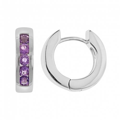 銀色 シルバー フープ イヤリング 【 CELEBRATION GEMS STERLING SILVER AMETHYST HINGED HOOP EARRINGS / MULTI NONE 】 ジュエリー アクセサリー レディースジュエリー