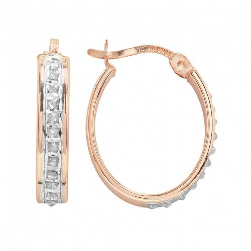 【★スーパーSALE★12/11深夜2時迄】ダイヤモンド ローズ ゴールド 銀色 シルバー フープ イヤリング 【 DIAMOND MYSTIQUE 18K ROSE GOLD OVER SILVER DIAMOND ACCENT OVAL HOOP EARRINGS / MULTI NONE 】 ジュエリー アクセサリー レディースジュエリー