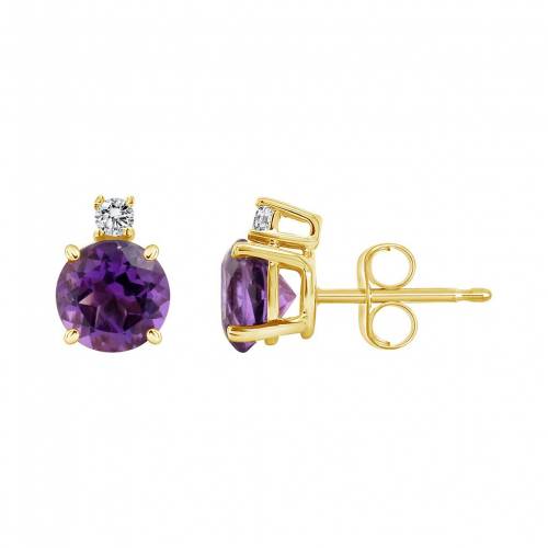 黄色 イエロー ゴールド ダイヤモンド イヤリング 【 CELEBRATION GEMS 14K YELLOW GOLD 6MM ROUND AMETHYST DIAMOND ACCENT EARRINGS / 】 ジュエリー アクセサリー レディースジュエリー