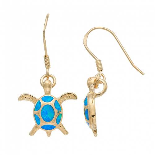 ゴールド 銀色 シルバー 青色 ブルー イヤリング 【 UNBRANDED 14K GOLD OVER SILVER LAB-CREATED BLUE OPAL TURTLE DROP EARRINGS / GOLD TONE 】 ジュエリー アクセサリー レディースジュエリー