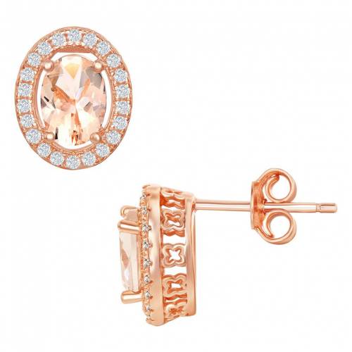 銀色 シルバー イヤリング ローズ 【 UNBRANDED STERLING SILVER OVAL MORGANITE CUBIC ZIRCONIA STUD ..