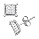 UNBRANDED 銀色 シルバー ダイヤモンド イヤリング T.w. 【 Sterling Silver 1/6 Carat T.w. Diamond Square Stud Earrings 】 Sterling Silver