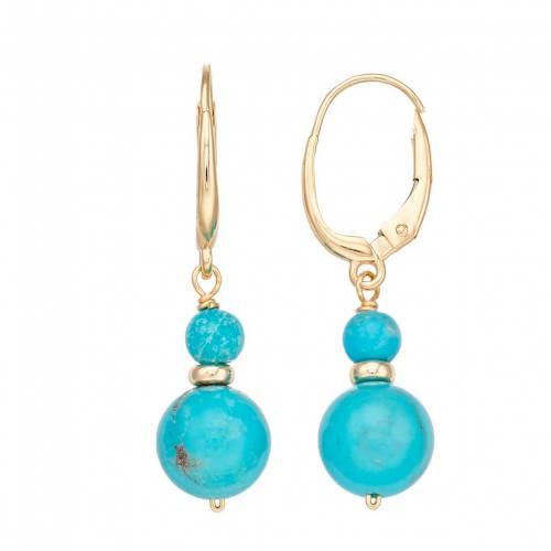 ゴールド イヤリング 【 JEWELMAK 14K GOLD SIMULATED TURQUOISE BEADED LEVERBACK EARRINGS / 14K GOL..