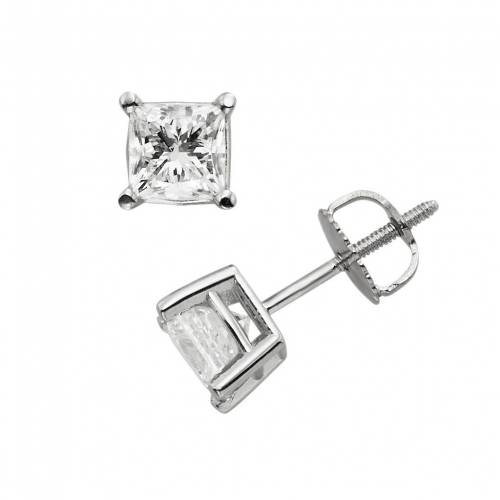 白色 ホワイト ゴールド ダイヤモンド イヤリング 2CT. T.W. 【 UNBRANDED 18K WHITE GOLD 1 PRINCESSCUT COLORLESS DIAMOND SOLITAIRE EARRINGS 】