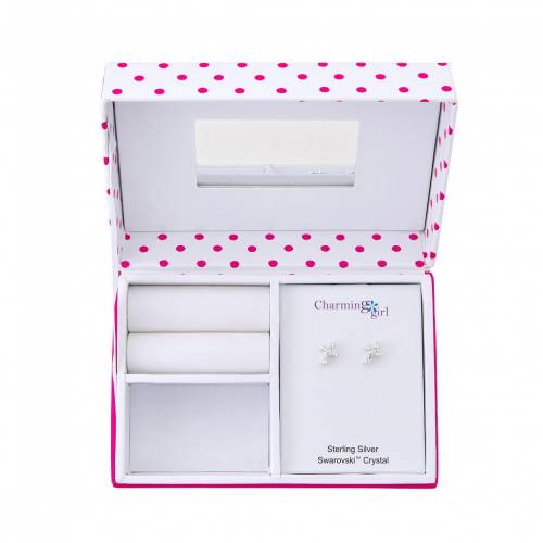 銀色 シルバー イヤリング ピンク KIDS' 【 SILVER PINK CHARMING GIRL STERLING CRYSTAL CROSS EARRINGS 】