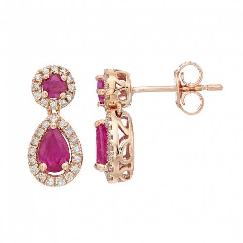 ローズ ゴールド ダイヤモンド イヤリング 白色 ホワイト & T.W. 【 ROSE GEMMINDED 10K GOLD RUBY 1 4 CARAT DIAMOND TEARDROP EARRINGS WHITE 】