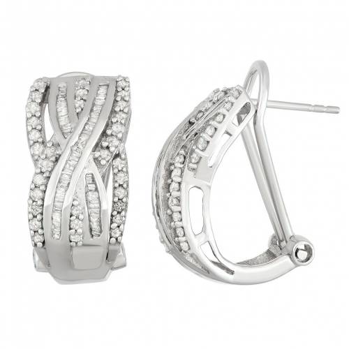 銀色 シルバー ダイヤモンド イヤリング T.W. 【 JEWELEXCESS STERLING SILVER 1 CARAT DIAMOND CRISSCROSS OMEGA BACK EARRINGS / 】 ジュエリー アクセサリー レディースジュエリー