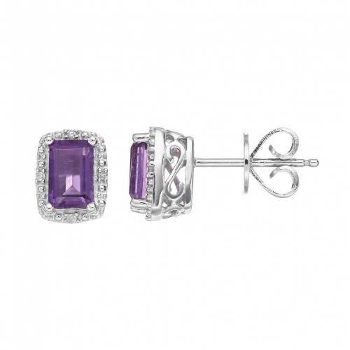 銀色 シルバー ダイヤモンド イヤリング 紫 パープル & 【 CELEBRATION GEMS STERLING SILVER AMETHYST DIAMOND ACCENT HALO STUD EARRINGS / PURPLE 】 ジュエリー アクセサリー レディースジュエリー