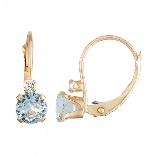 ゴールド アクアマリン 白色 ホワイト イヤリング 青色 ブルー & 【 UNBRANDED DESIGNS BY GIOELLI 10K GOLD ROUND-CUT LAB-CREATED AQUAMARINE WHITE ZIRCON LEVERBACK EARRINGS / BLUE 】 ジュエリー アクセサリー レディース