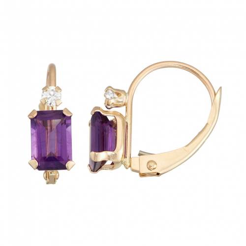 ゴールド 白色 ホワイト イヤリング 紫 パープル & 【 UNBRANDED DESIGNS BY GIOELLI 10K GOLD EMERALD-CUT AMETHYST WHITE ZIRCON LEVERBACK EARRINGS / PURPLE 】 ジュエリー アクセサリー レディースジュエリー(4)